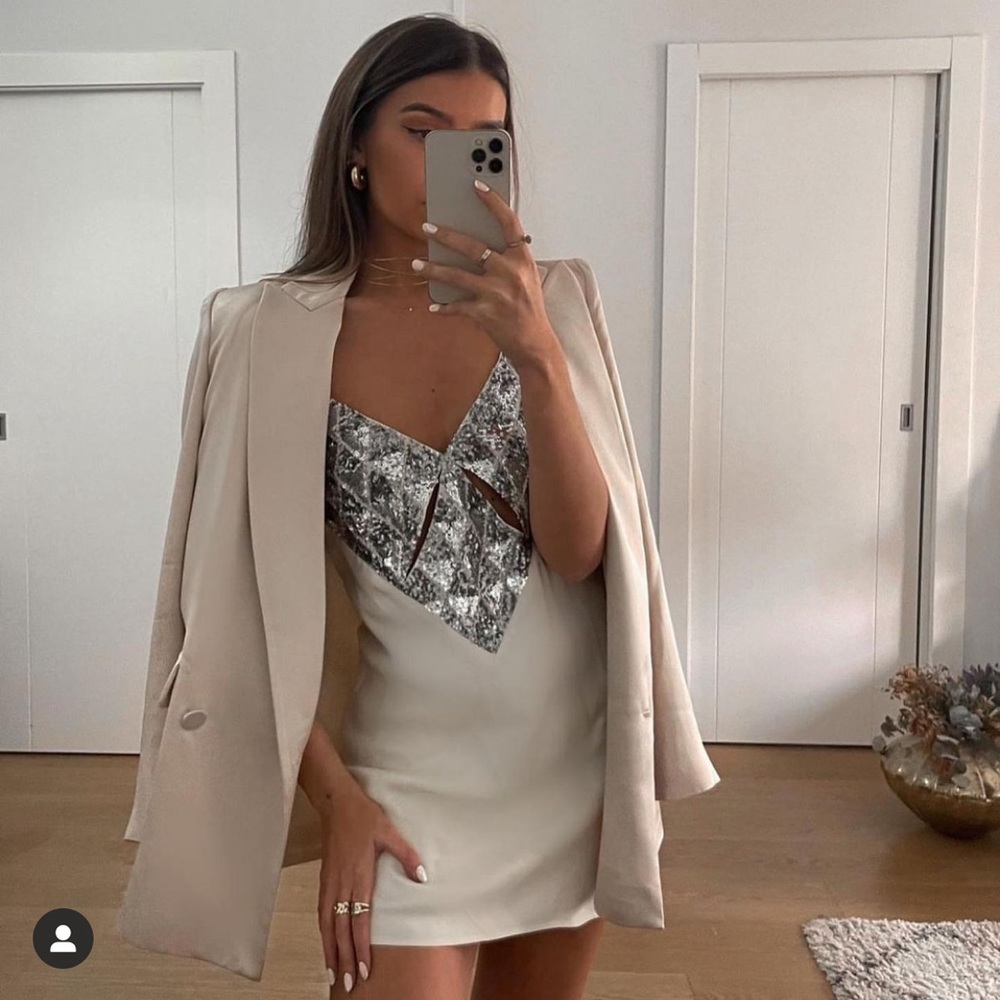 Satin Effect Sequin Mini Dress